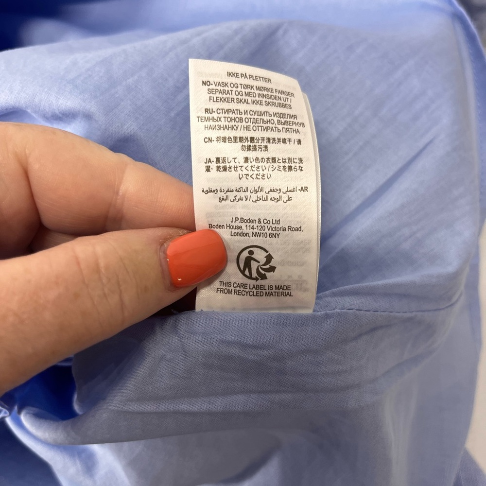 Boden Light Blue Linen Midi Dress with Multicolor Button Detail - Picture 11 of 12